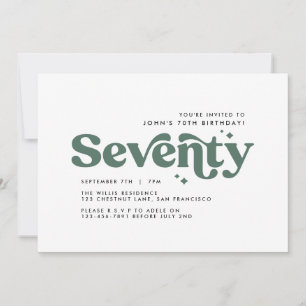 Retro sage green modern minimal 70th birthday invitation