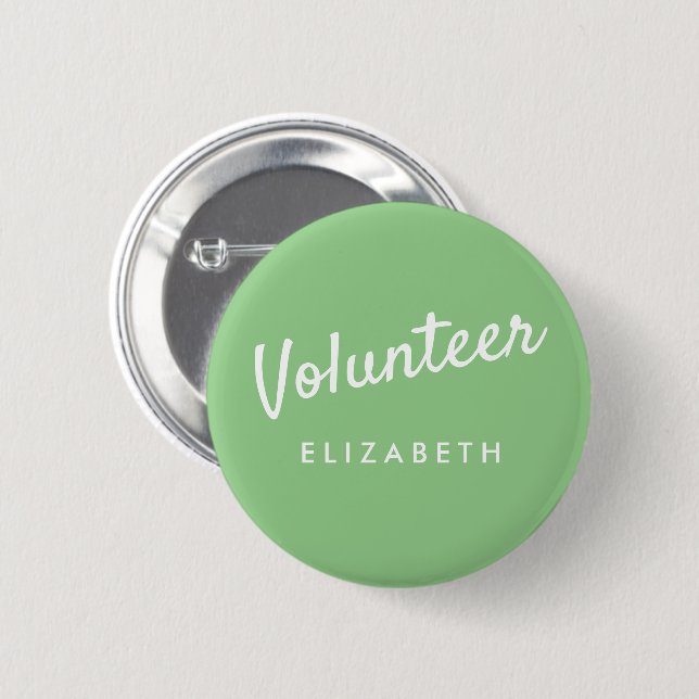 Retro Sage Green Pin-back Volunteer Buttons (Front & Back)