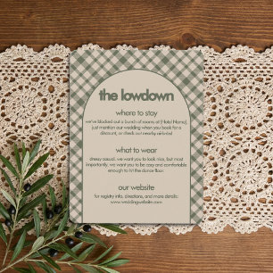 Retro Sage Green Plaid Casual Wedding Details Enclosure Card