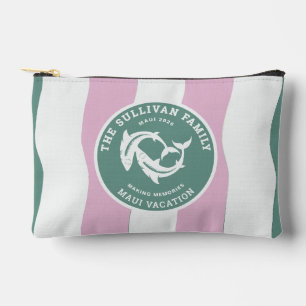 Retro Sage Green Shark Family Vacation Badge Accessory Pouch