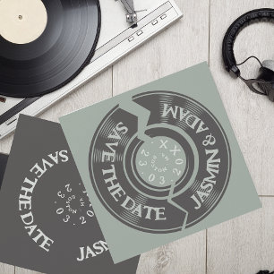 Retro Sage Green Vinyl Record Groovy Wedding Save The Date