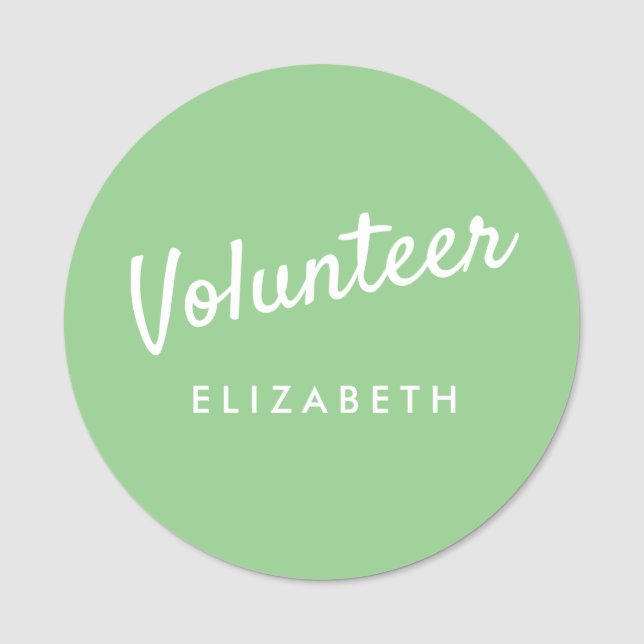 Retro Sage Green Volunteer Magnetic Name Tag (Front)