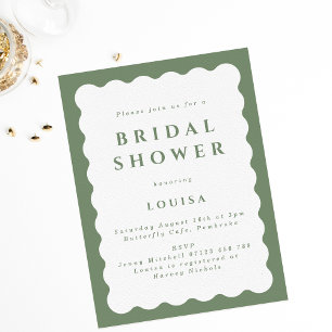 Retro Sage Green Wavy Bridal Shower  Invitation