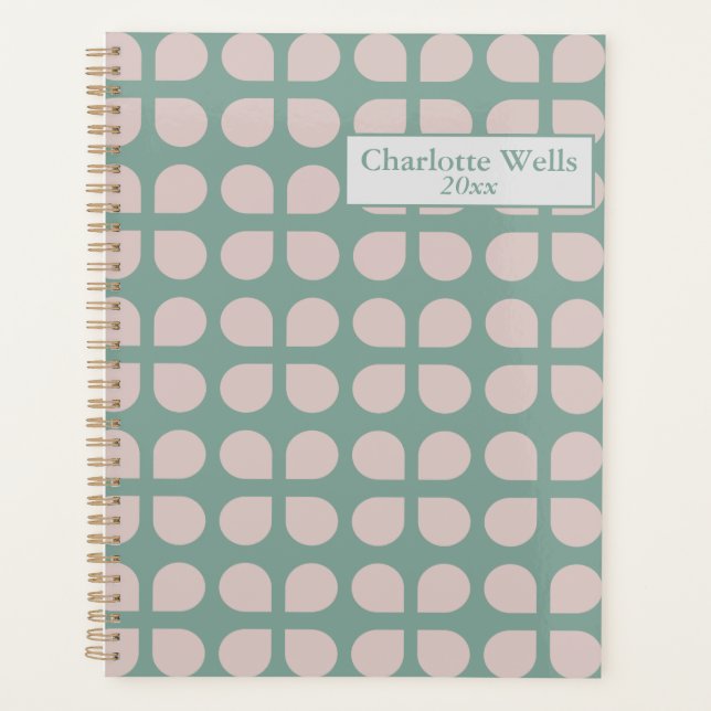 Retro Sage Pastel Mid Century Petals Personalised Planner (Front)