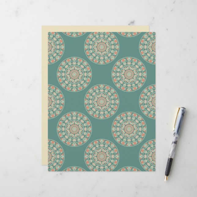 Retro Sage & Sand Ornate Floral Polka Dot Mandala (Front/Back In Situ)