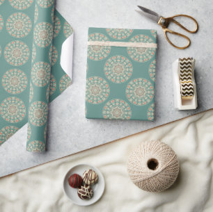 Retro Sage & Sand Ornate Floral Polka Dot Mandala Wrapping Paper