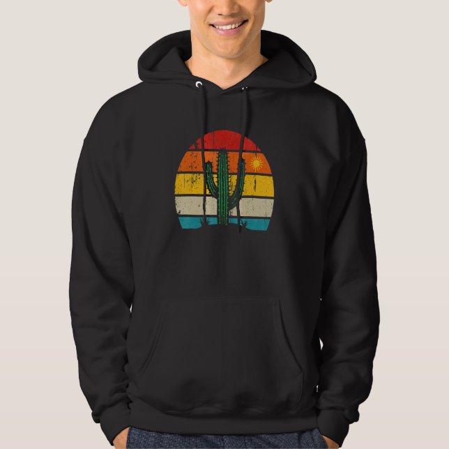Retro Saguaro Cactus Cactus Sunset Opuntia Cactace Hoodie (Front)
