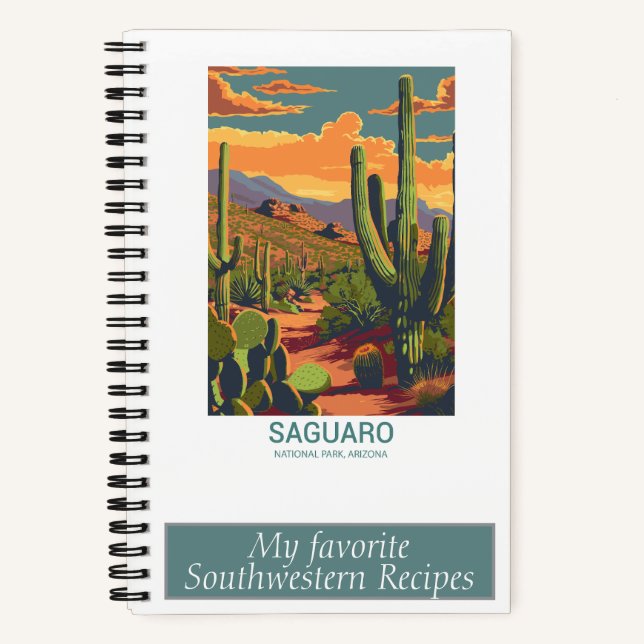 Retro Saguaro Scenic View Recipe Notebook (Front)