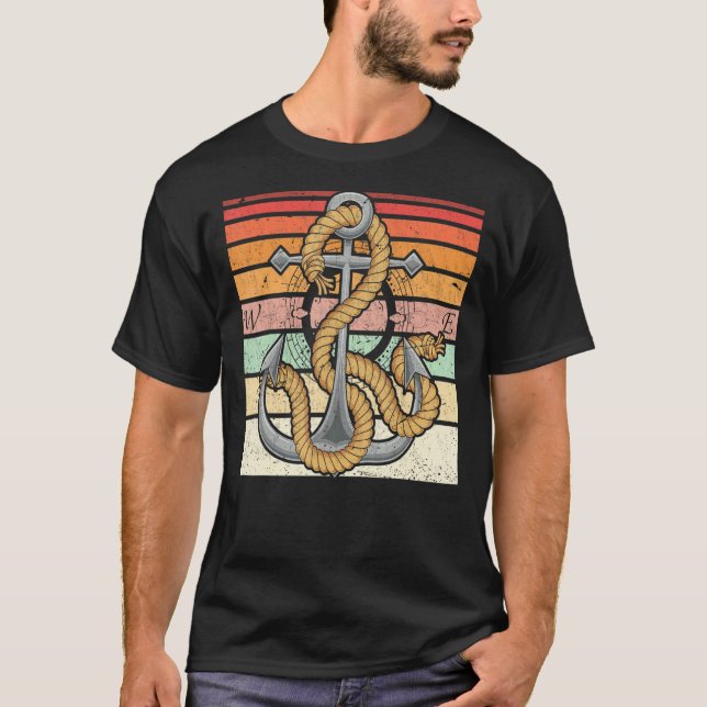 Retro Sail Boat Anchor Skipper Nautical Sailor Sai T-Shirt (Front)