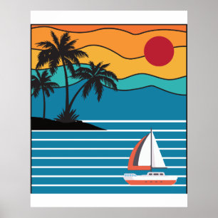 Retro Sailboat 80s 70s Style Sailing Boat Captain Poster