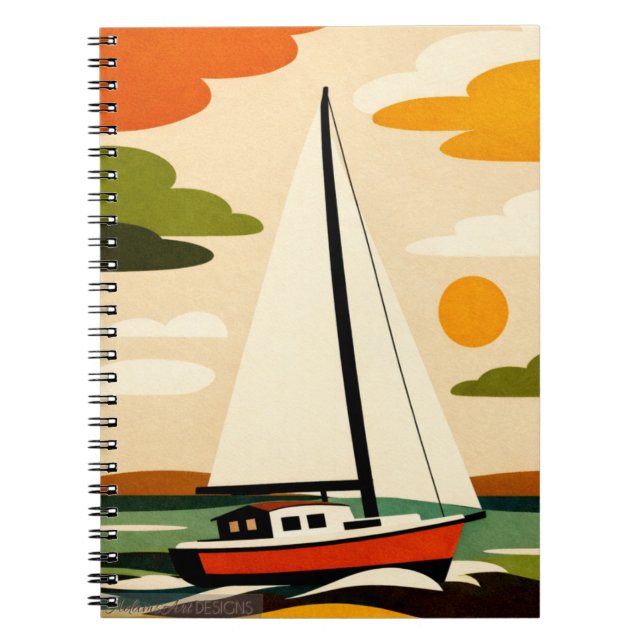 Retro Sailboat Sunset Illustration Notebook (Front)