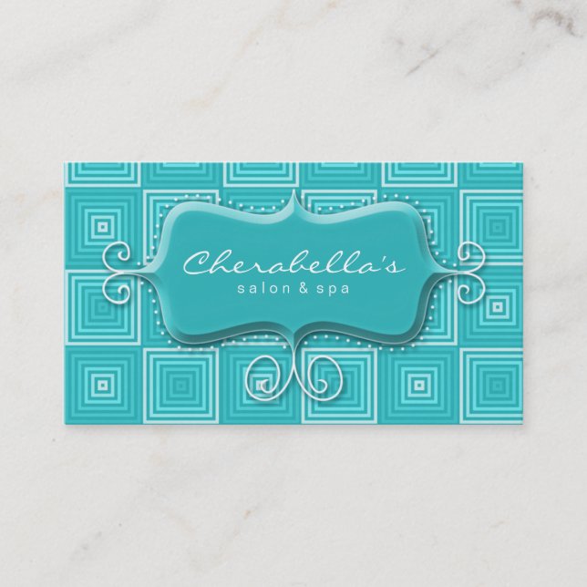 Retro Salon Spa Business Card Square Turquoise (Front)