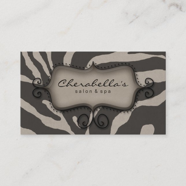 Retro Salon Spa Business Card Zebra Beige (Front)