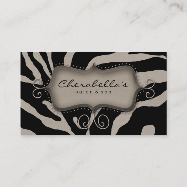 Retro Salon Spa Business Card Zebra Black (Front)