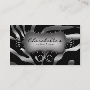 Retro Salon Spa Business Card Zebra Silver Grey