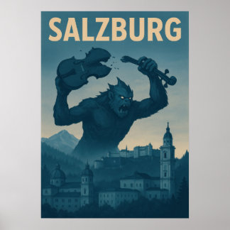 Retro Salzburg Monster Attack Travel Poster