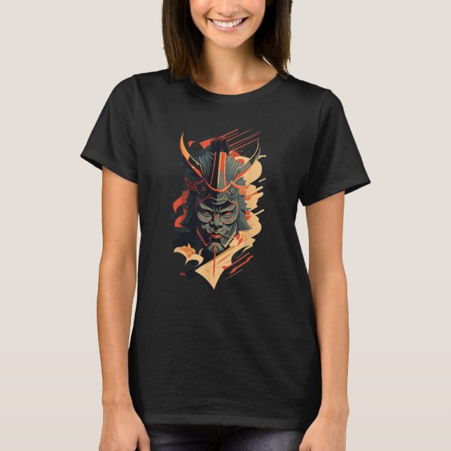 Retro Samurai Mask Traditional Japanese Warrior Ka T-Shirt (Front)