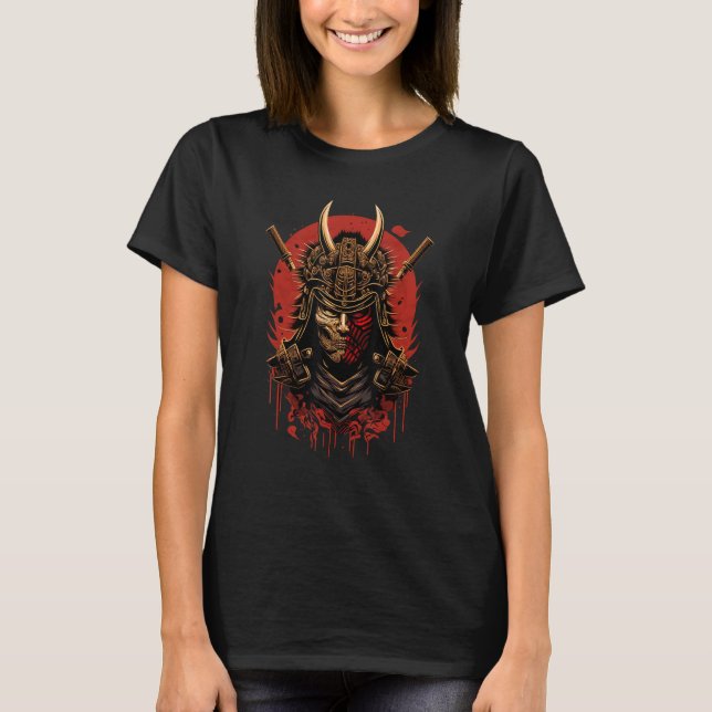 Retro Samurai Skull Mask Traditional Japanese Warr T-Shirt (Front)