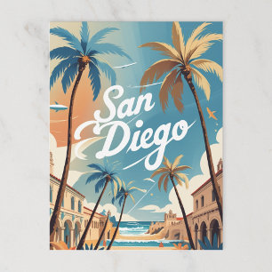 Retro San Diego Beach and City Postcard
