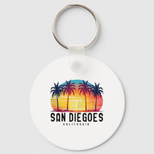 Retro San Diego Beaches California Surfing Surfboa Key Ring