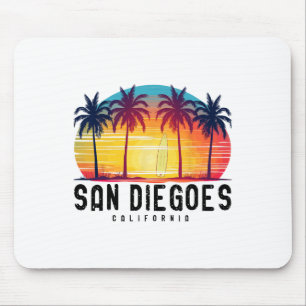 Retro San Diego Beaches California Surfing Surfboa Mouse Mat