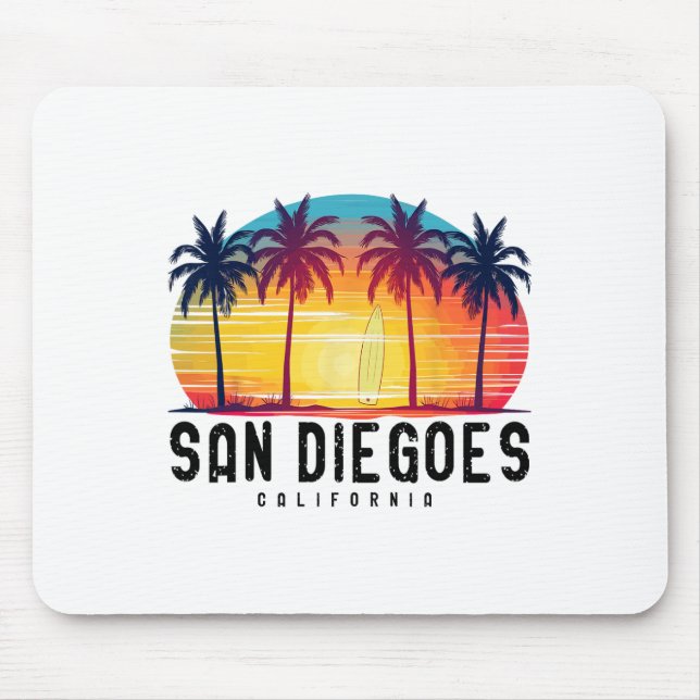 Retro San Diego Beaches California Surfing Surfboa Mouse Mat (Front)