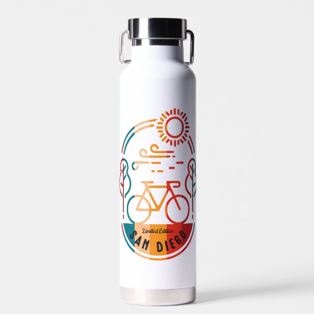 Retro San Diego Bike Trail. Water Bottle (Front)