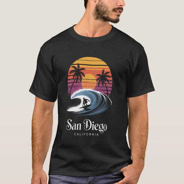 Retro San Diego California Beach Vibes Summer Brea T-Shirt (Front)