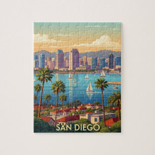 Retro San Diego California Coastal Skyline  Jigsaw Puzzle