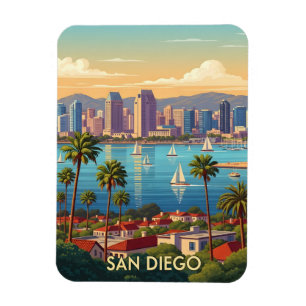 Retro San Diego California Coastal Skyline  Magnet