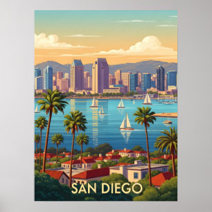 Retro San Diego California Coastal Skyline  Poster