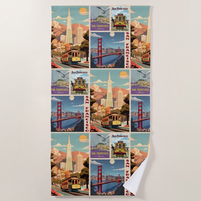 Retro San Francisco Batchwork Beach Towel (Front)