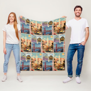 Retro San Francisco Batchwork Fleece Blanket