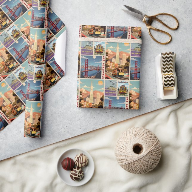 Retro San Francisco Batchwork Wrapping Paper (Crafts)