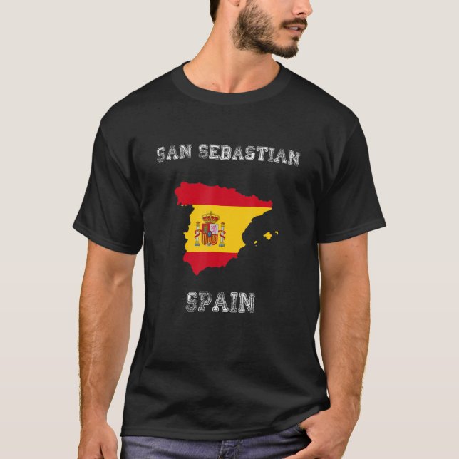 Retro San Sebastian Spain Distressed Spain Flag T-Shirt (Front)