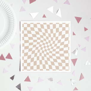 Retro Sand Rose Pink Pastel Warped Checkerboard   Napkin