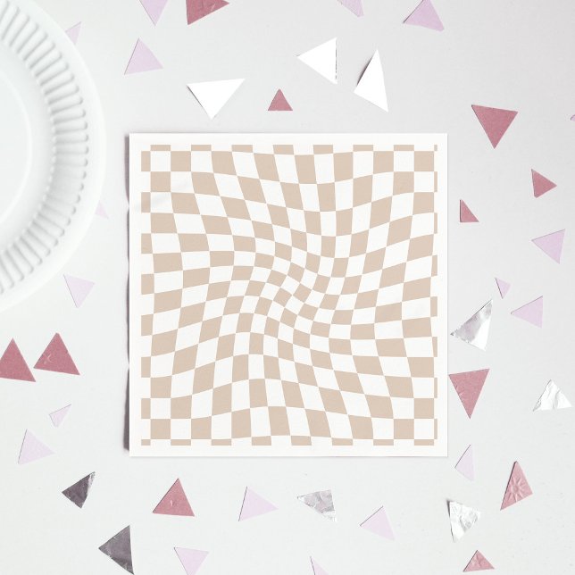 Retro Sand Rose Pink Pastel Warped Checkerboard   Napkin (Creator Uploaded)