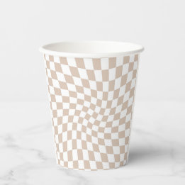 Retro Sand Rose Pink Pastel Warped Chequerboard   Paper Cups