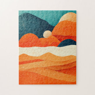 Retro Sand Streams Landscape Illustration Orange Jigsaw Puzzle