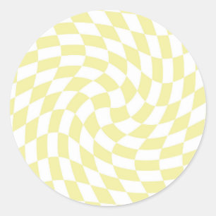 Retro Sand Yellow  Warped Checks Chequered    Classic Round Sticker