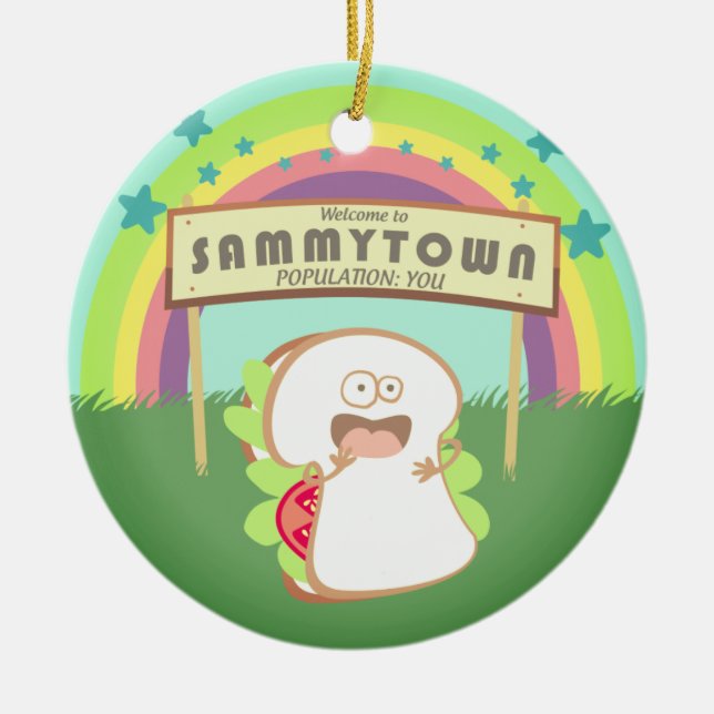 Retro sandwich funny food Christmas ornment Ceramic Tree Decoration (Front)