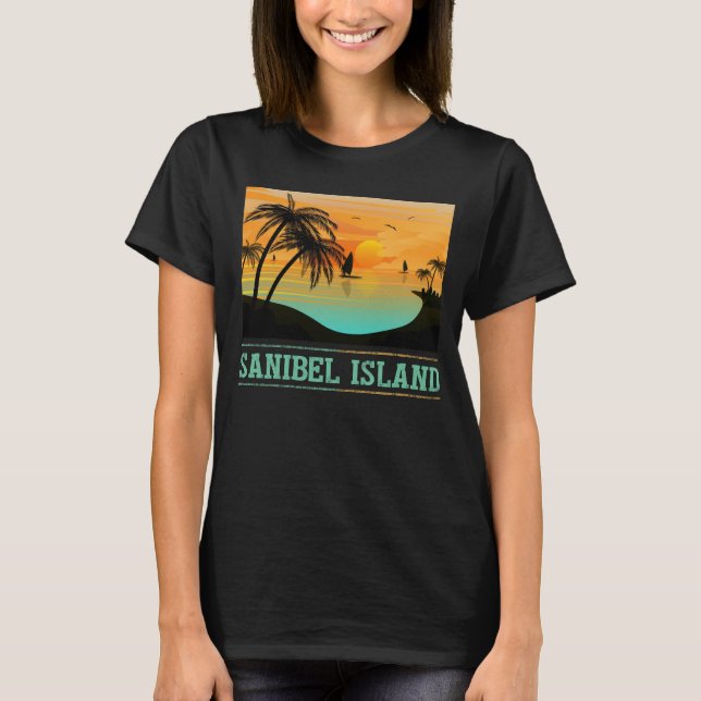 Retro Sanibel Island Florida Tropical Sunset Beach T-Shirt (Front)