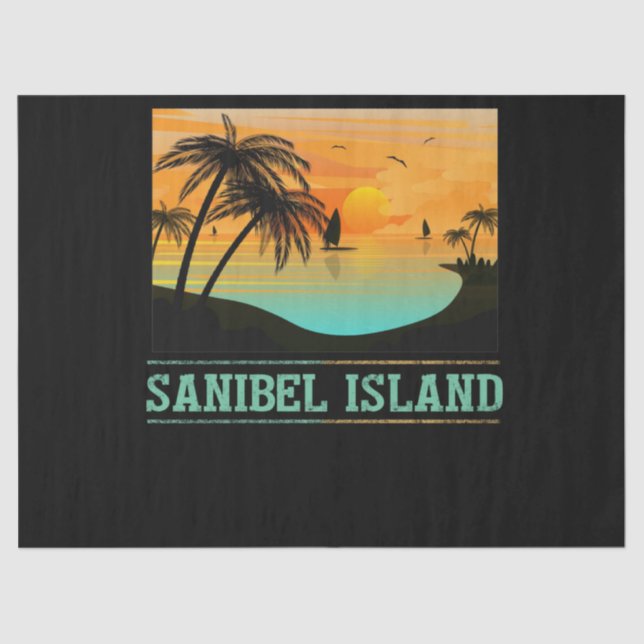 Retro Sanibel Island Florida Tropical Sunset Beach Tissue Paper (Front)