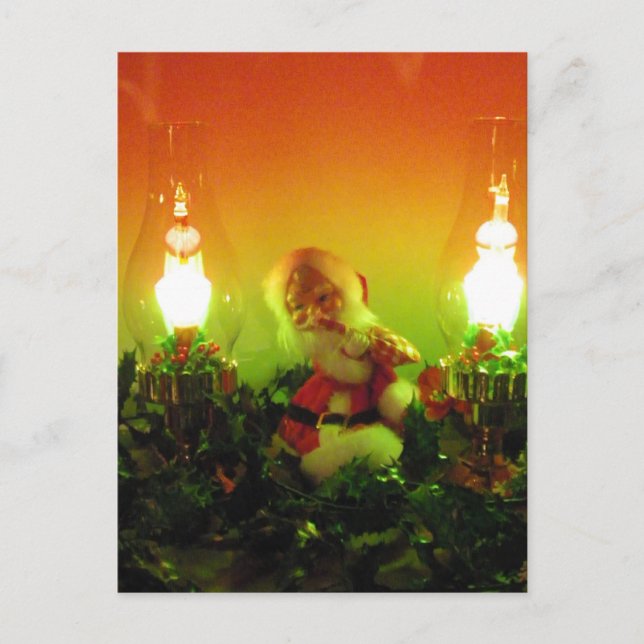 Retro Santa and Bubble Lights Holiday Postcard (Front)