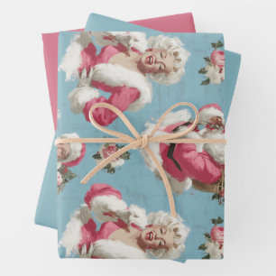 Retro Santa and Glam Holiday Cheer Wrapping Paper Sheet