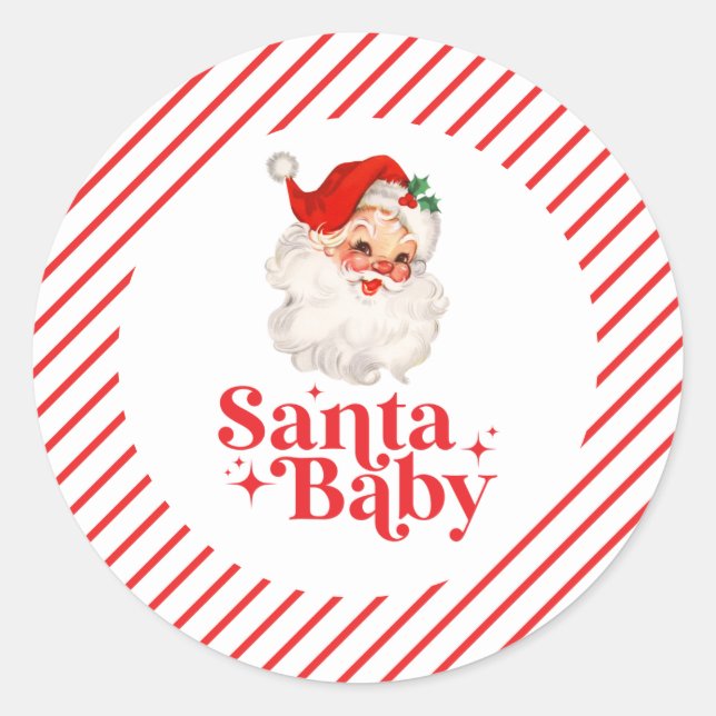Retro Santa Baby christmas baby shower Classic Round Sticker (Front)