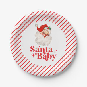 Retro Santa Baby christmas baby shower Paper Plate