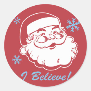 Retro Santa Believe Classic Round Sticker