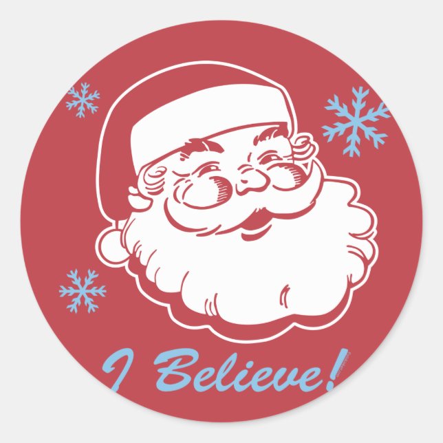 Retro Santa Believe Classic Round Sticker (Front)