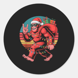 Retro Santa Bigfoot Christmas Funny Sasquatch Xmas Classic Round Sticker